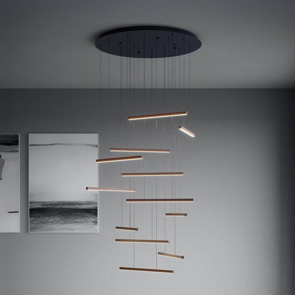 Stars of Light LED závěsné světlo Lindoza, černé, 44 cm, 12 žárovek, stmívatelný, Černá, Obývací pokoj / jídelna, kov, Moderní