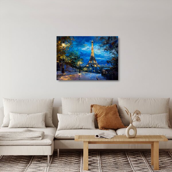 Skleněný obraz - Olejomalba Eiffelovy věže (70x50 cm)