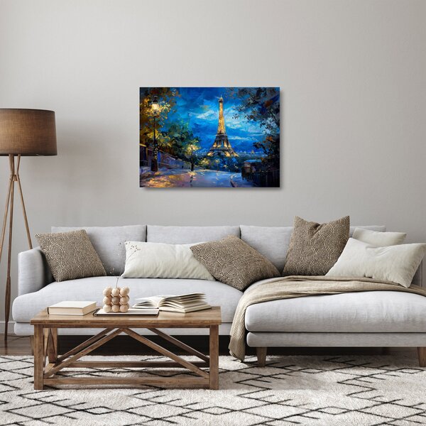 Skleněný obraz - Olejomalba Eiffelovy věže (70x50 cm)