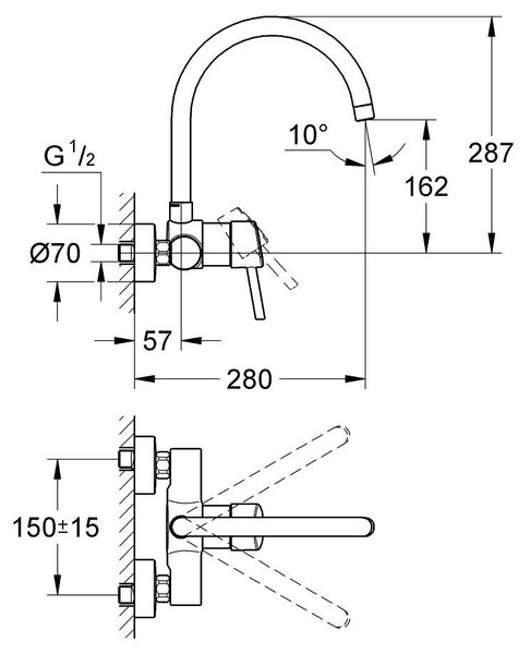 Grohe Concetto kuchyňská baterie na stěnu StarLight Chrome 32667001