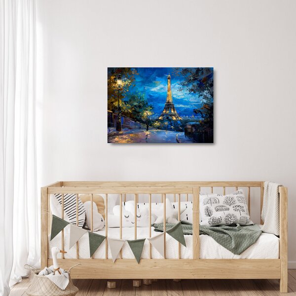 Skleněný obraz - Olejomalba Eiffelovy věže (70x50 cm)