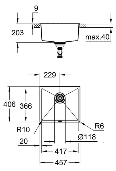 Grohe K700 granitový dřez 45.7x40.6 cm černá 31653AP0