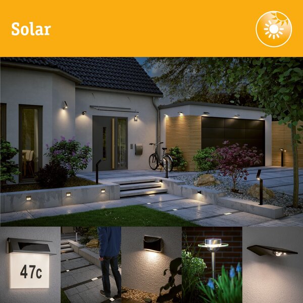 P 94609 Solární LED osvětlení zdí Lesla pohybové čidlo (IR) IP65 hranaté 150x130mm 3000K 12,5W antracit umělá hmota - PAULMANN