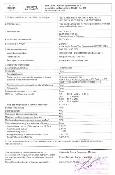 EEK A+ Prity KD krbová kamna na dřevo 9,3 kW - krbová kamna na dřevo pro bydlení