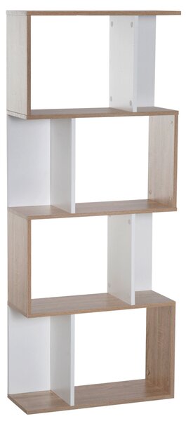HOMCOM Moderní Regál S Tvarovým Designem, 4 Poličky, 60 Š x 24 H x 148 V cm, Dub Bílý | Aosom