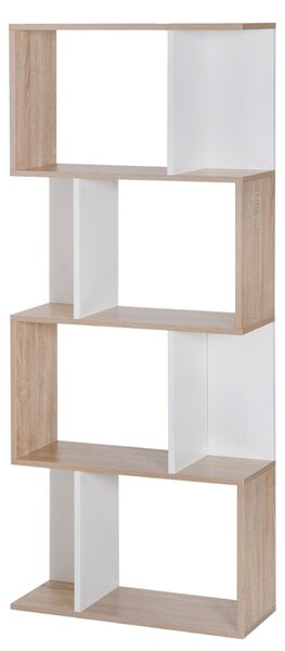 HOMCOM Moderní Regál S Tvarovým Designem, 4 Poličky, 60 Š x 24 H x 148 V cm, Dub Bílý | Aosom