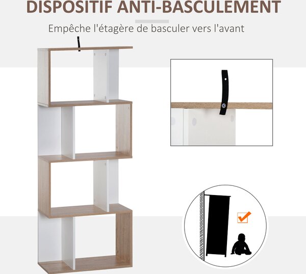 HOMCOM Moderní Regál S Tvarovým Designem, 4 Poličky, 60 Š x 24 H x 148 V cm, Dub Bílý | Aosom