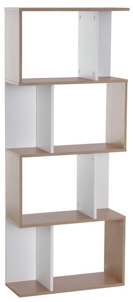 HOMCOM Moderní Regál S Tvarovým Designem, 4 Poličky, 60 Š x 24 H x 148 V cm, Dub Bílý | Aosom