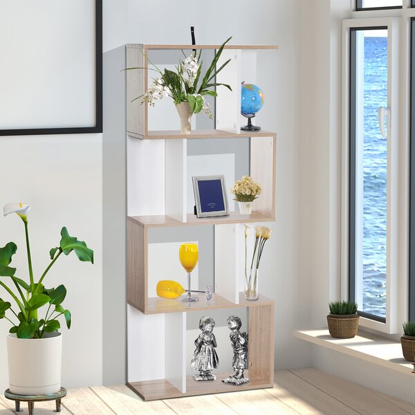 HOMCOM Moderní Regál S Tvarovým Designem, 4 Poličky, 60 Š x 24 H x 148 V cm, Dub Bílý | Aosom