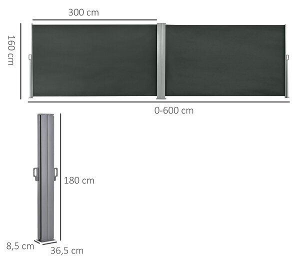 Záclona Outsunny Double Side se zavětrovacím systémem, 6L x 1,80H m, vysoce hustý 180 g/m² polyester odolný proti UV záření, šedá | Aosom