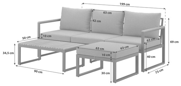TERASOVÁ SEDACÍ SOUPRAVA 3dílné, dřevo, kov, textil Gardenson - Online Only zahradní nábytek, Online Only