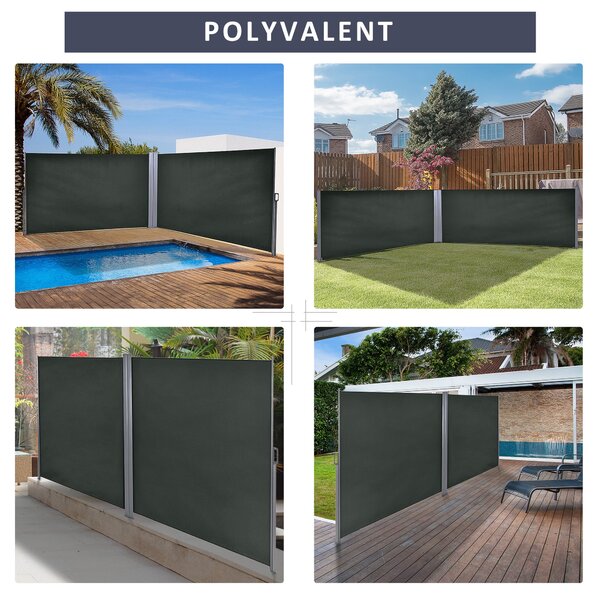 Záclona Outsunny Double Side se zavětrovacím systémem, 6L x 1,80H m, vysoce hustý 180 g/m² polyester odolný proti UV záření, šedá | Aosom