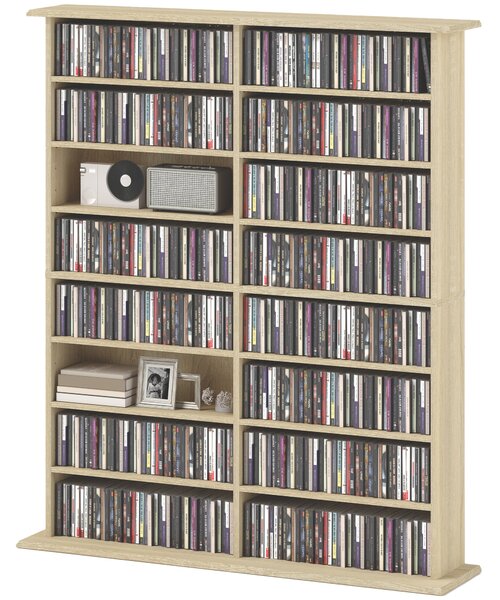 HOMCOM Úložný box na CD a DVD, multifunkční jednotka s 16 přihrádkami a 12 nastavitelnými policemi, max. kapacita 720 CD/396 DVD a Blu-ray, 106,5 x 24