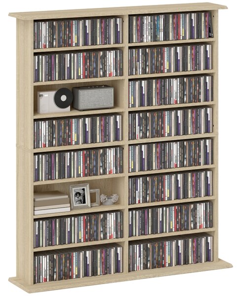 HOMCOM Úložný box na CD a DVD, multifunkční jednotka s 16 přihrádkami a 12 nastavitelnými policemi, max. kapacita 720 CD/396 DVD a Blu-ray, 106,5 x 24