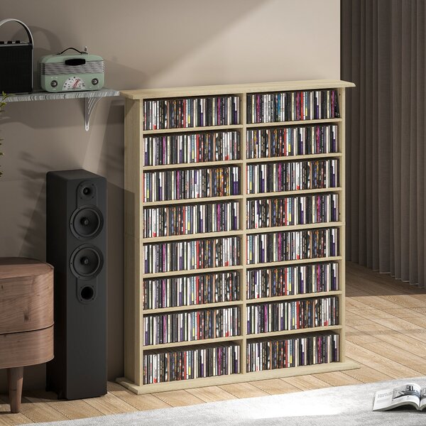 HOMCOM Úložný box na CD a DVD, multifunkční jednotka s 16 přihrádkami a 12 nastavitelnými policemi, max. kapacita 720 CD/396 DVD a Blu-ray, 106,5 x 24