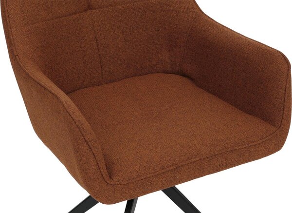 Sada 2 jídelních židlí HWC-O47, područky pro kuchyňské židle, otočné s automatickým vrácením, látka/textil (270g/m²) terakota