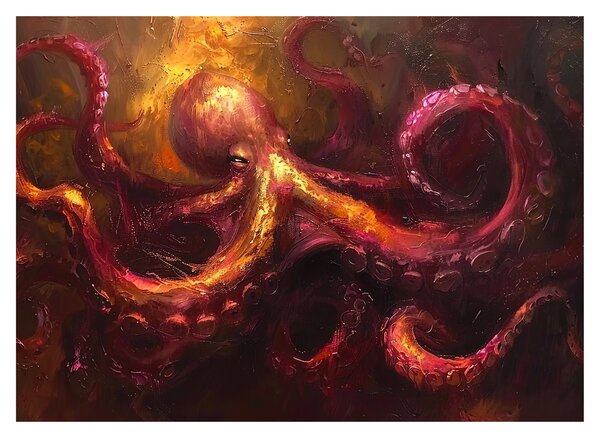 Skleněný obraz - Chobotnice, olejomalba (70x50 cm)
