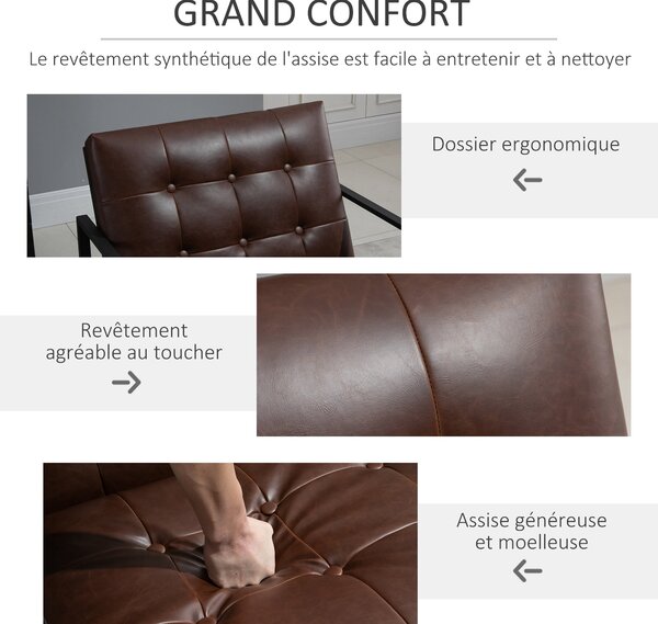HOMCOM Chesterfield Křeslo Lounge Relaxační Křeslo S Polstrovaným Sedákem a Opěrkou Hlava Černý Kovový Rám Umělá Kůže Čokoládová | Aosom