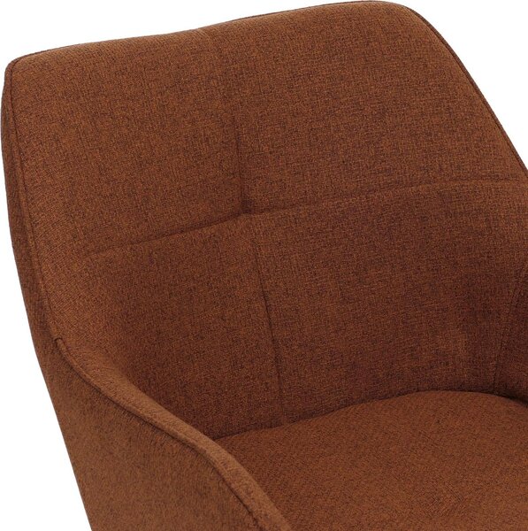 Sada 2 jídelních židlí HWC-O47, područky pro kuchyňské židle, otočné s automatickým vrácením, látka/textil (270g/m²) terakota