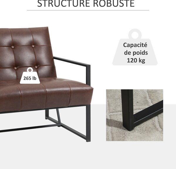 HOMCOM Chesterfield Křeslo Lounge Relaxační Křeslo S Polstrovaným Sedákem a Opěrkou Hlava Černý Kovový Rám Umělá Kůže Čokoládová | Aosom