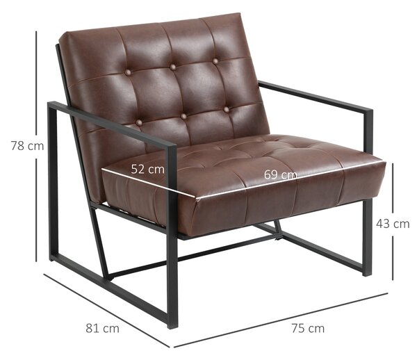 HOMCOM Chesterfield Křeslo Lounge Relaxační Křeslo S Polstrovaným Sedákem a Opěrkou Hlava Černý Kovový Rám Umělá Kůže Čokoládová | Aosom