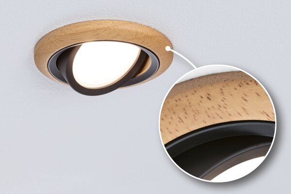 P 92237 LED vestavné svítidlo Lanati 3ks sada kruhové 84mm 30° Coin 3x6W 230V 2700K dub/černá mat - PAULMANN