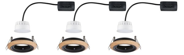 P 92237 LED vestavné svítidlo Lanati 3ks sada kruhové 84mm 30° Coin 3x6W 230V 2700K dub/černá mat - PAULMANN