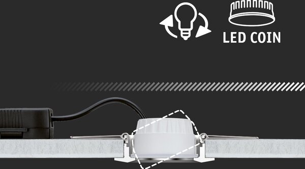 P 98200 LED vestavné svítidlo 3-krokové-stmívatelné Cole Coin IP44 kruhové 88mm Coin 6W 230V stmívatelné 2700K zlatá mat - PAULMANN
