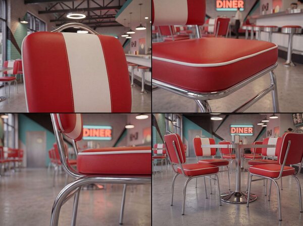 FineBuy Jídelní židle American Diner, červená, retro ve stylu 50. let, židle s opěrkou, výška sedáku 47 cm
