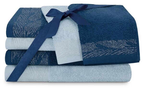 AmeliaHome Sada 6 ks ručníků ALLIUM klasický styl námořnická modř