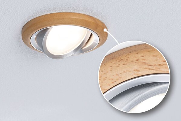P 92240 LED vestavné svítidlo Lanati spot kruhové 84mm 30° Coin 6W 230V 2700K dub/hliník broušený - PAULMANN