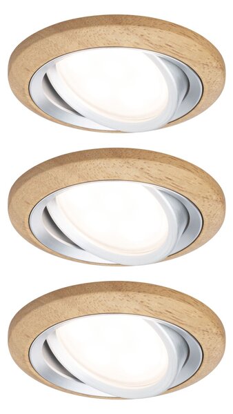 P 92239 LED vestavné svítidlo Lanati 3ks sada kruhové 84mm 30° Coin 3x6W 230V 2700K dub/hliník broušený - PAULMANN
