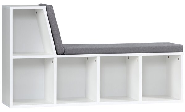 HOMCOM 2-in-1 úložná lavice s 5 přihrádkami a 2 polštářky, knihovna 108 x 30 x 60 cm, bílá šedá | Aosom