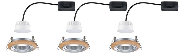 P 92239 LED vestavné svítidlo Lanati 3ks sada kruhové 84mm 30° Coin 3x6W 230V 2700K dub/hliník broušený - PAULMANN