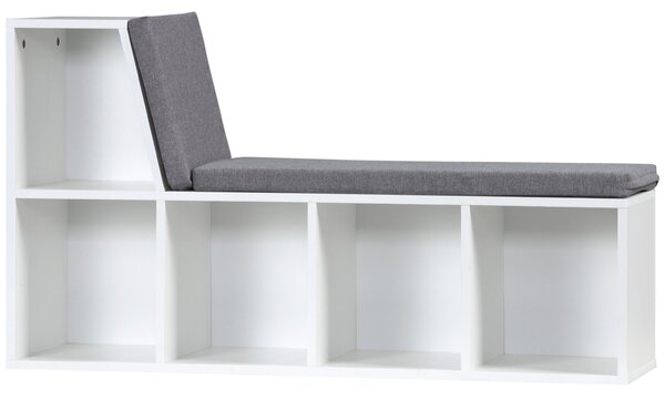 HOMCOM 2-in-1 úložná lavice s 5 přihrádkami a 2 polštářky, knihovna 108 x 30 x 60 cm, bílá šedá | Aosom