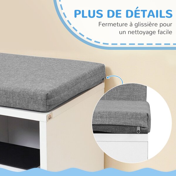 HOMCOM 2-in-1 úložná lavice s 5 přihrádkami a 2 polštářky, knihovna 108 x 30 x 60 cm, bílá šedá | Aosom