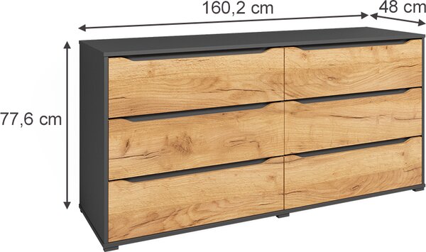 Příborník Vicco Ruben Zlatý mocný dub 48 x 77.6 cm se zásuvkami, Model 41620