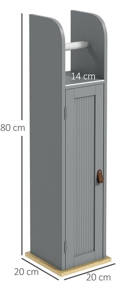 Kleankin Koupelnová skříňka s držením toaletního papíru, s dvířky a nastavitelnými policemi 20 x 20 x 80 cm šedá | Aosom