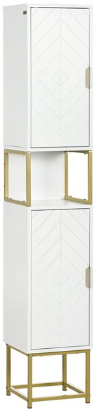 Kleankin koupelnová skříň s nikou a 2 skříňkami, nastavitelná polička, zlaté ocelové nohy, 30L x 30W x 170,7H cm, bílá | Aosom