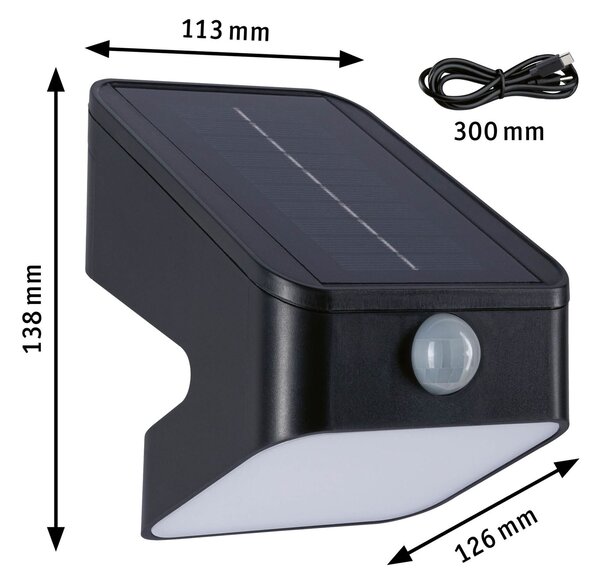 P 94608 Solární LED osvětlení zdí Lesly pohybové čidlo (IR) IP65 hranaté 113x126mm 3000K 5,5W antracit umělá hmota - PAULMANN