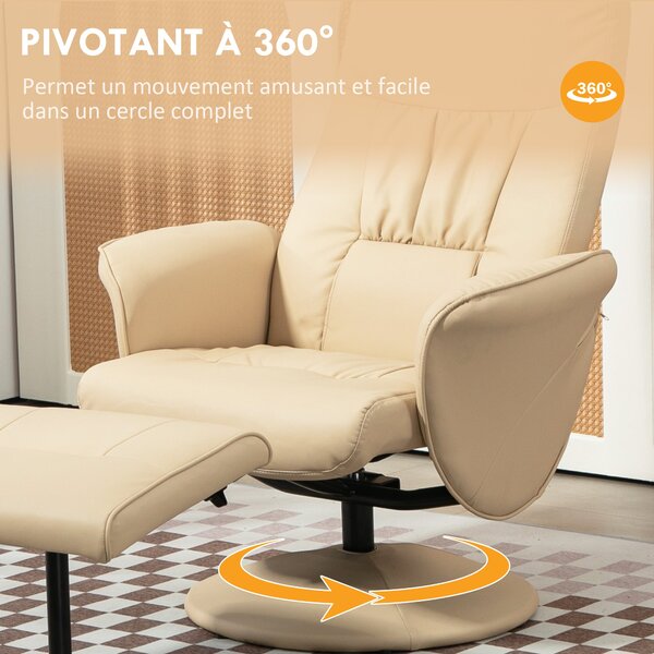 HOMCOM Relaxace Křeslo s Podnožkou - Otáčecí Křeslo 360° s Polohovatelným Opěradlem pro TV, Nosnost do 120 kg | Aosom