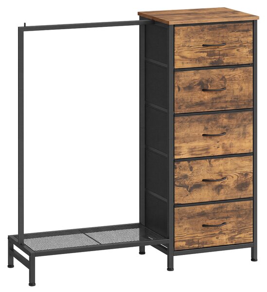 SONGMICS, stojan na oblečení 3 v 1 s 5 zásuvkami a věšákovou tyčí, rozměry 96,2 x 30 x 117,7 cm, barva: hnědá