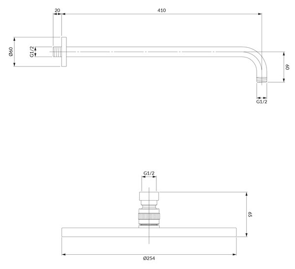 Omnires SlimLine hlavová sprchá s ramenem 25x25 cm kulatý měděná WGSET1CP