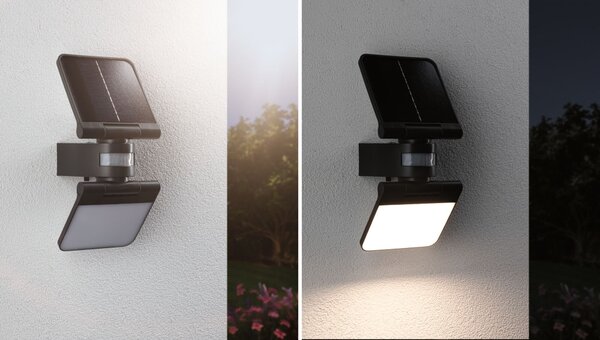 P 94609 Solární LED osvětlení zdí Lesla pohybové čidlo (IR) IP65 hranaté 150x130mm 3000K 12,5W antracit umělá hmota - PAULMANN