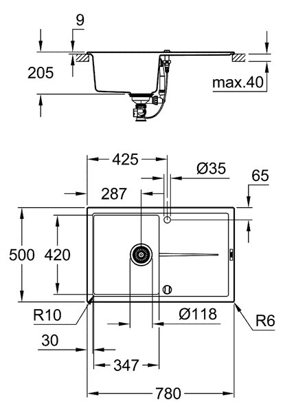 Grohe K400 granitový dřez 78x50 cm černá 31639AP0