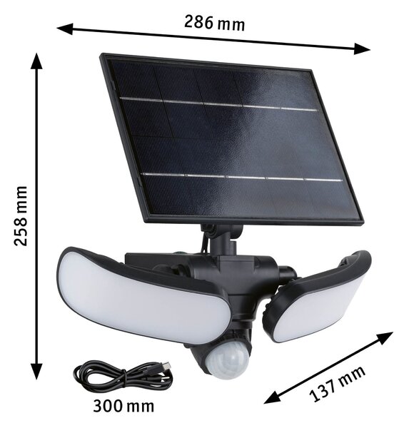 P 94610 Solární LED osvětlení zdí Sonlig pohybové čidlo (IR) IP65 hranaté 286x137mm 3000K 2x9W antracit umělá hmota - PAULMANN