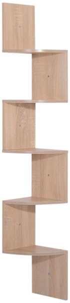 HOMCOM Zigzag Rohová Polička 20 D x 20 Š x 126 V cm 5 Úrovní Světlý Ořech | Aosom