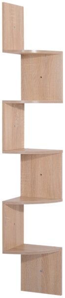 HOMCOM Zigzag Rohová Polička 20 D x 20 Š x 126 V cm 5 Úrovní Světlý Ořech | Aosom