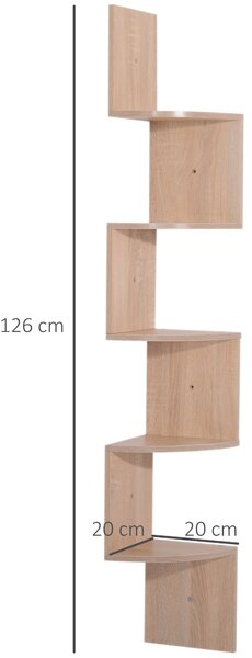 HOMCOM Zigzag Rohová Polička 20 D x 20 Š x 126 V cm 5 Úrovní Světlý Ořech | Aosom