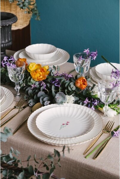 Jídelní sada 27 ks bílá/zlatá/porcelán